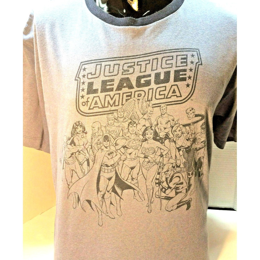 DC Justice League of America Men's Size L Blue/Gray T-Shirt Superman Batman